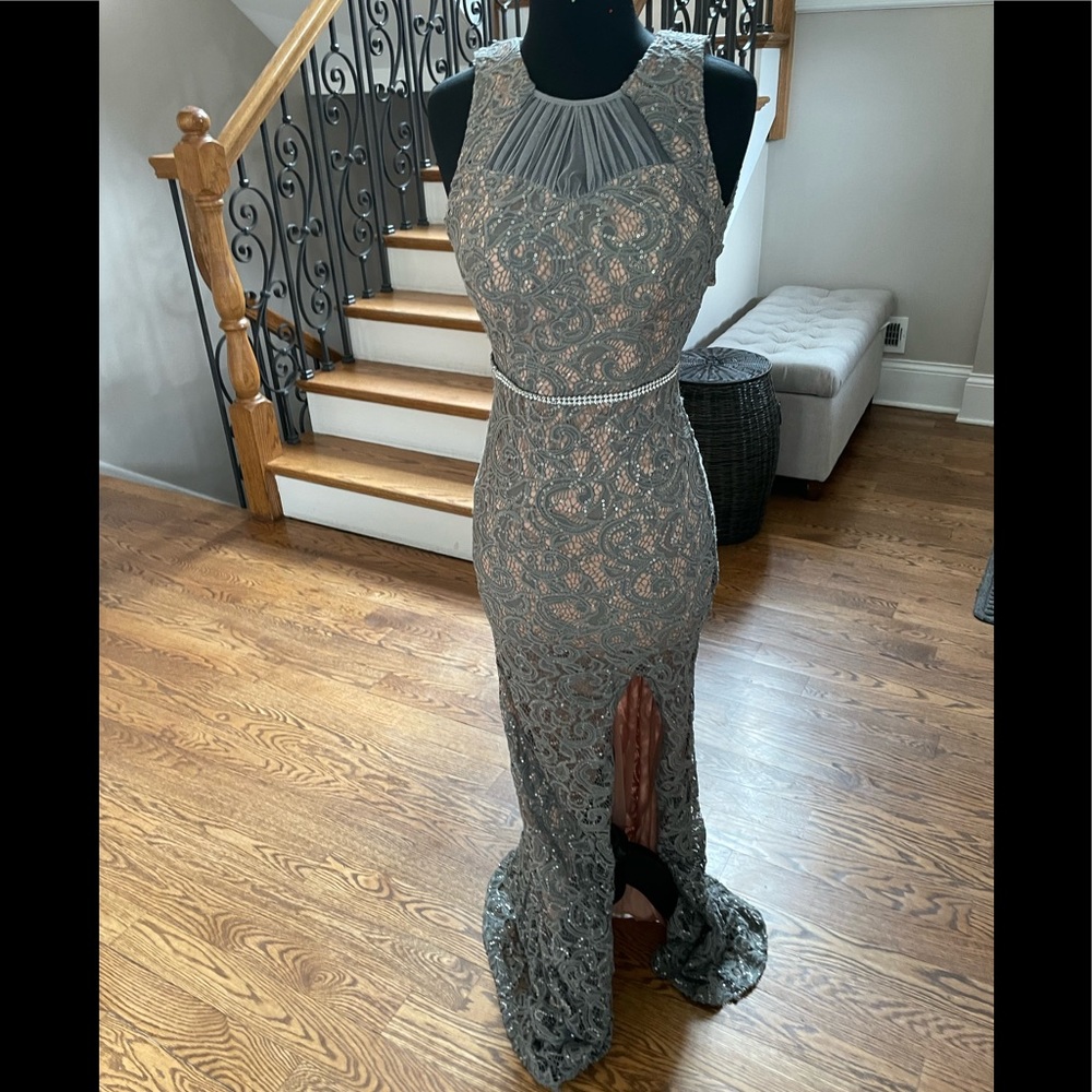 Formal dress silver split skirt sz xs